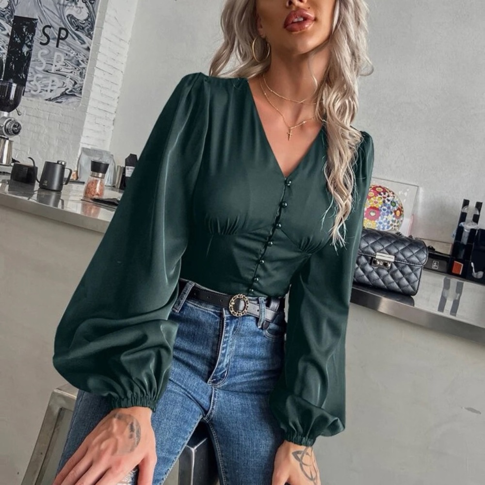 SHEIN Dark Green Blouse